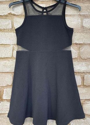 1, Стильное черное платье сарафан с шифоновыми вставкамина дев...