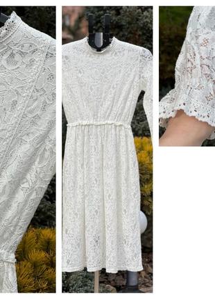 Роскошное ажурное платье-миди le-vely корея белое xs-s