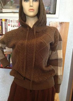 Натуральний, якісний светр оверсайз із капюшоном, р. 46-54