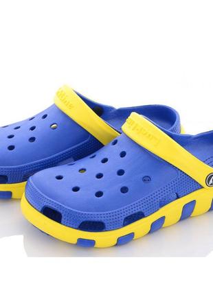 Чоловічі капці crocs жовто-блакитні крокси шльопанці сині (роз...