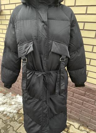 Женская зимняя оверсайз куртка черного цвета white icy