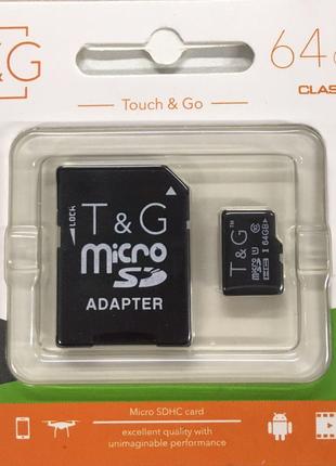 Карта памяти T&G; micro SDHC 64 GB Class 10 +адаптер