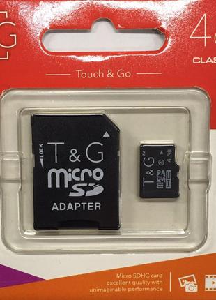 Карта памяти T&G; micro SDHC 4 GB Class 10 +адаптер