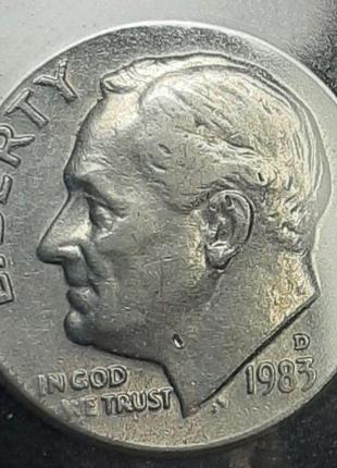 Монета США 1 дайм, 1983 року, Дайм Рузвельта, Мітка монетного ...