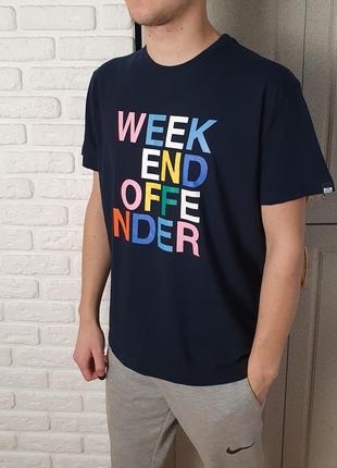 Мужская темно синяя коттоновая футболка weekend offender оригинал