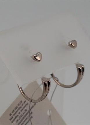 Серьги гвоздики-кольца серебряные "Сердечки" 925 пробы арт. 03552