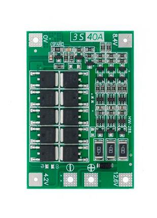 BMS контроллер 3S 40А плата заряда защиты 3x Li-ion 18650 с ба...