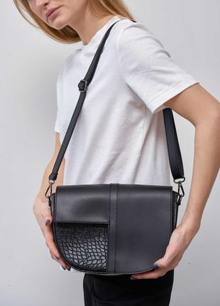 Женская сумка полукруг черная сумка через плечо сумка рептилия