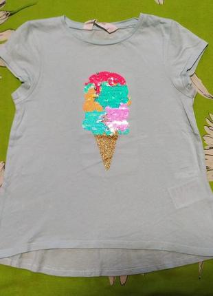 Фирменная, голубая футболка с мороженым для девочки 5-6 лет