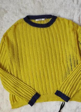 Напівпрозорий легкий натуральний жовтий светр кофта в'язана ов...