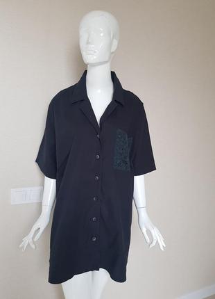 Оригинальная черная рубашка с кружевом батал ann harvey