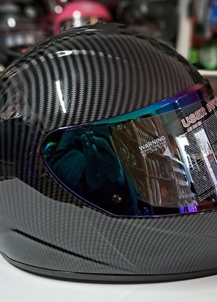 Шлем интеграл цвет карбон с прозрачным визором глянец LVS с оч...