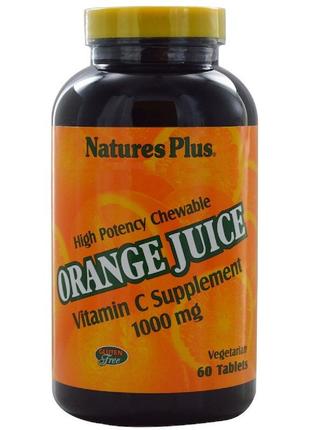 Витамин С, Orange Juice Vitamin C, 1000 мг, Natures Plus, 60 ж...