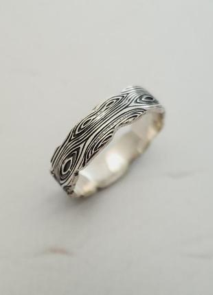 Кольцо обручальное серебро кора дерева