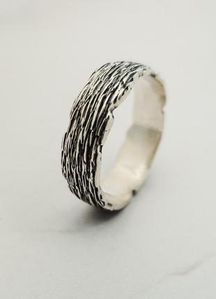 Кольцо обручальное серебро кора дерева
