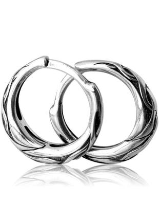 Серьги кольца серебро плетеный орнамент