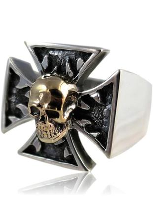 Перстень крест с черепом печатка серебро и бронза