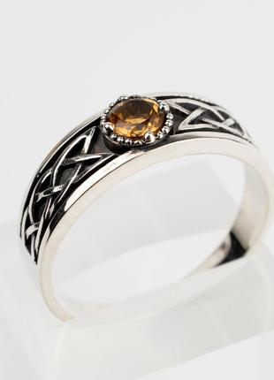 Кольцо плетеное с цитрином кельтская вязь серебро - обручально...