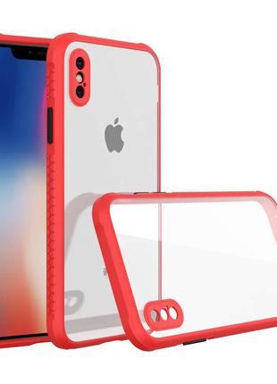 Противоударный чехол бампер для iPhone X красный прозрачный за...