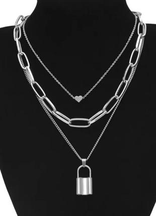 Многослойное ожерелье в стиле Хип-хоп в серебряном цвете