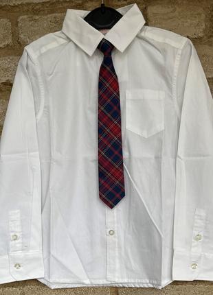 1, Белая нарядная хлопковая рубашка с галстуком H&M; Размер 7-...