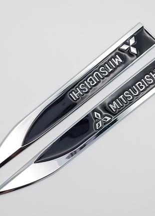 Эмблема на крыло Mitsubishi (хром+чёрный)