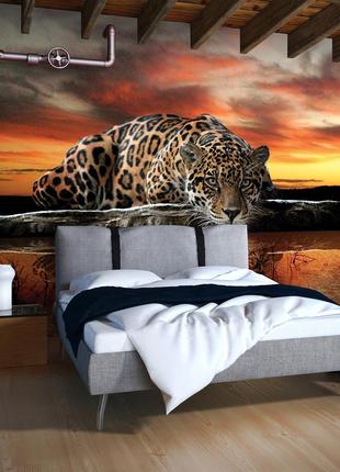 Фото обои Животные Кошки Ягуар 254x184 см 3D Отражение леопард...