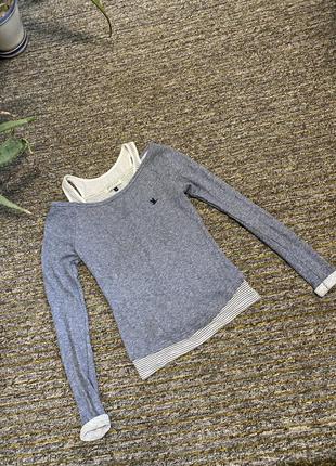Легкий стильный свитер серый с обнаженными площадками xs s