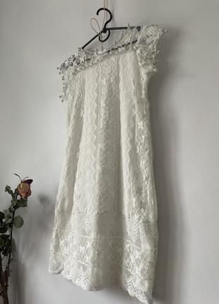 Платье короткое ажурное белое летнее на подкладке размер s-m