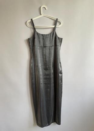 Вечернее платье сарафан летнее размер 10 серое с легким шиммером