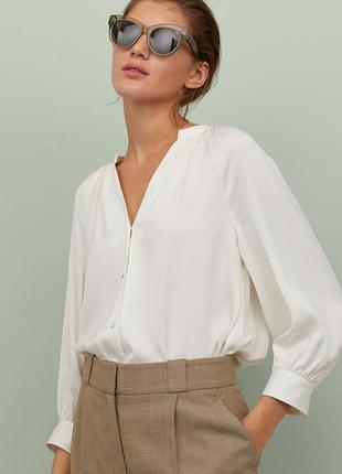 Атласная блузка женская молочная кремовая h&m
