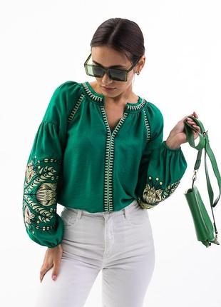 Жіноча зелена сорочка-вишиванка
