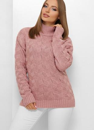 Мягкий теплый женский свитер роза 46-52