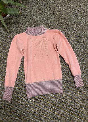 Розовый свитер с манжетами и блестками s m