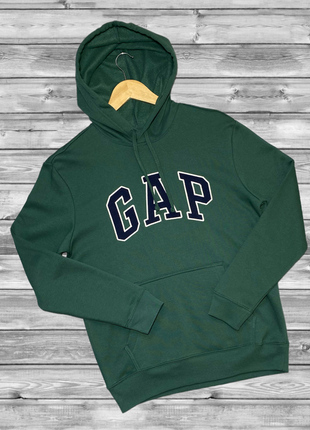 Чоловіча толстовка худі gap logo fleece hoodie темно-зелена