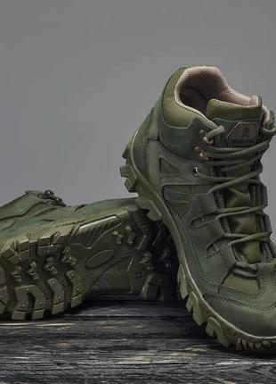 Ботинки тактические военные женские зеленые оливковые кожа кор...