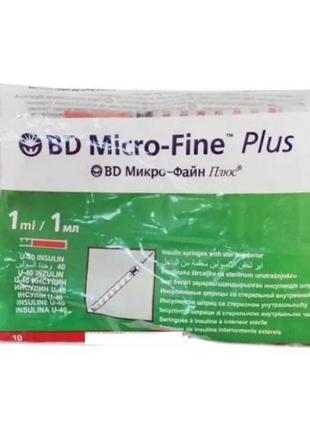 Шприц bd micro-fine+ 1,0 мл u-40 инсулиновый, фиксированная иг...