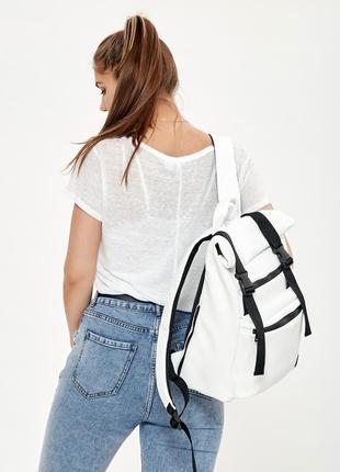 Рюкзак белый большой раскладной женский кожаный эко рюкзак рол