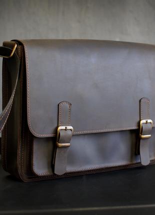 Мужская кожаная сумка для документов А4 GS 25*35*7 см коричневая