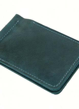 Тонкий кожаный кошелек зажим для денег GS зеленый
