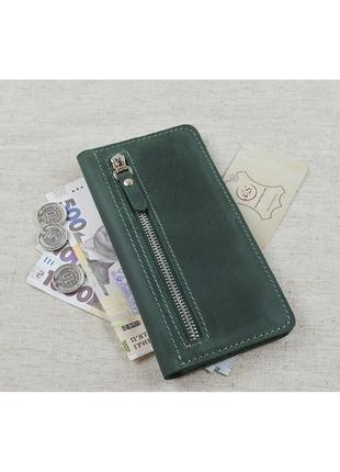 Женский кожаный кошелек купюрник GS зеленый