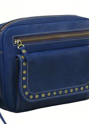 Женская кожаная сумка через плечо GS синяя
