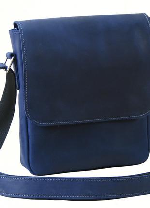 Мужская кожаная сумка через плечо GS синяя 23*20*5 см