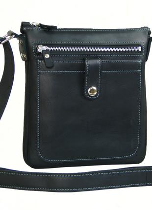 Мужская сумка планшетка GS кожаная 22*20*3 см черная с серой с...