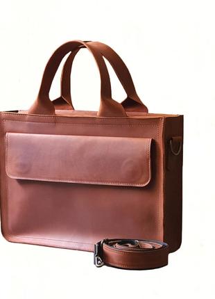 Кожаная мужская офисная сумка GS коньячного цвета