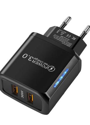 Сетевое Зарядное Устройство для Быстрой Зарядки 2 port USB QC3...