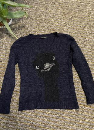 Темно-синий свитер с страусом. s m