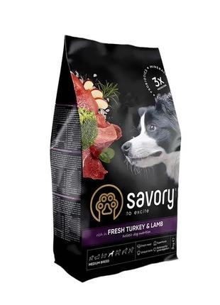 Сухий корм для собак середніх порід Savory (індичка та ягня) 3 кг