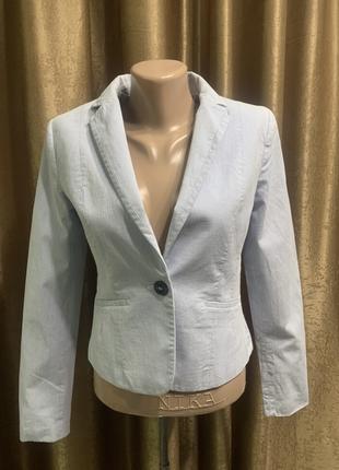 Летний, лёгкий пиджак H&M бело-голубой размер 34/ xxs