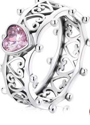 Кольцо корона с розовым сердечком из серебра 925 пробы,17